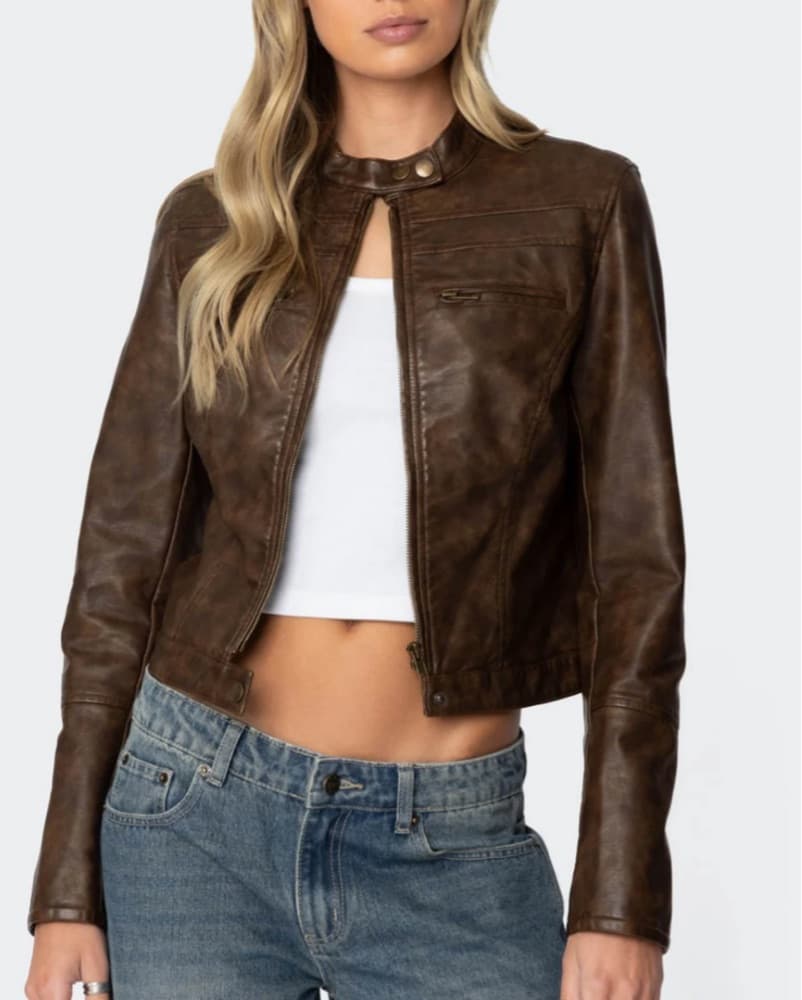 Washed Faux Leather Jacket - Image 2