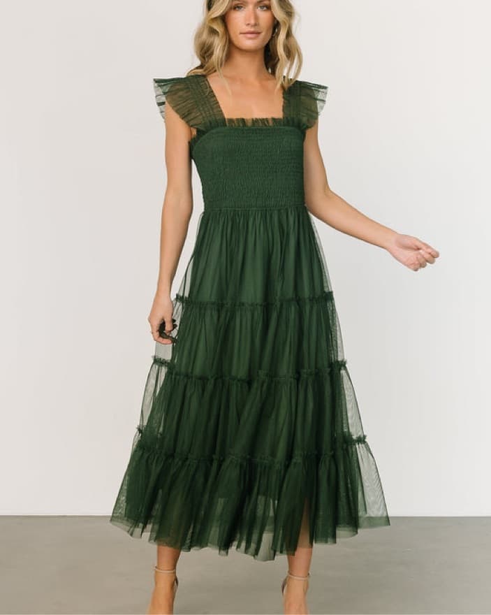 Elegant Tiered Green Tulle Dress - Image 1