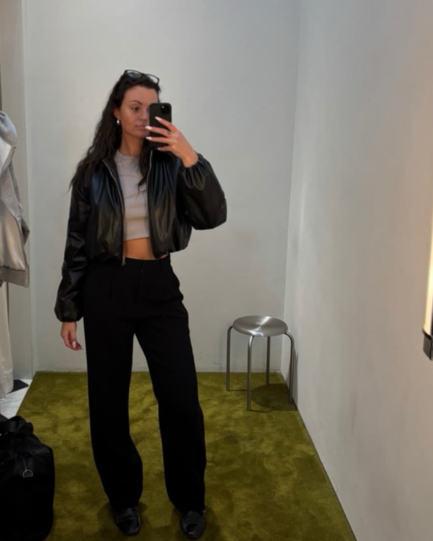 ALO Faux Leather Cropped Puffer Jacket - Image 1