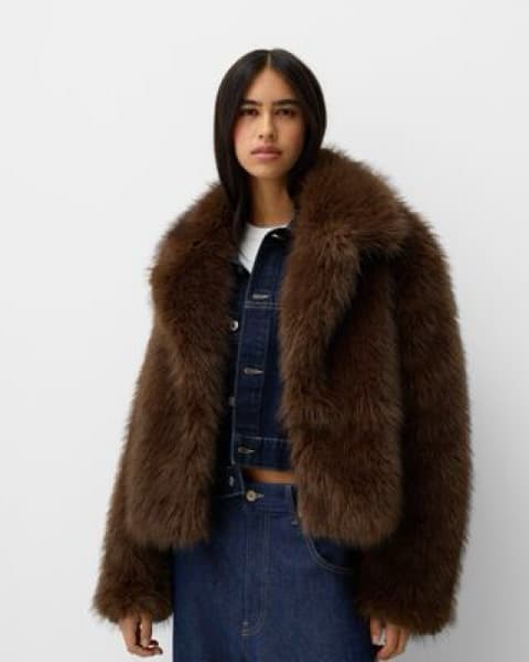 faux fur jacket with lapel collar - Image 1