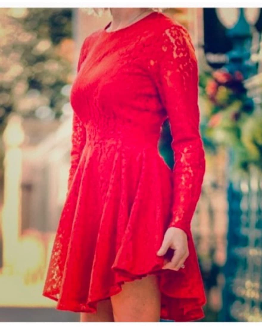 Red Lace Mini Dress - Image 3