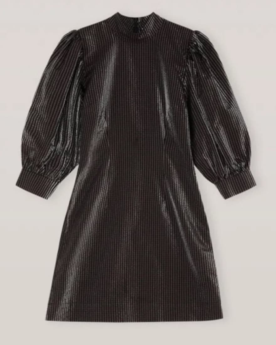 GANNI Seersucker Check Puff Sleeve Dress - Image 1