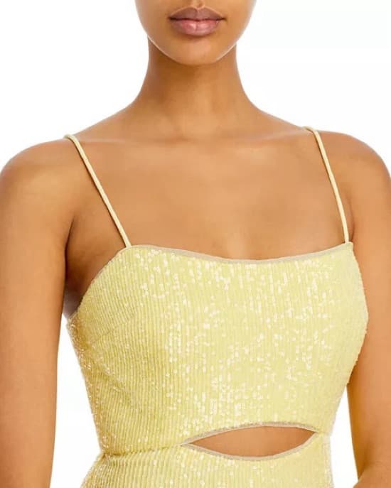 Aqua Yellow Sequin Cutout Dress Gown - Image 3