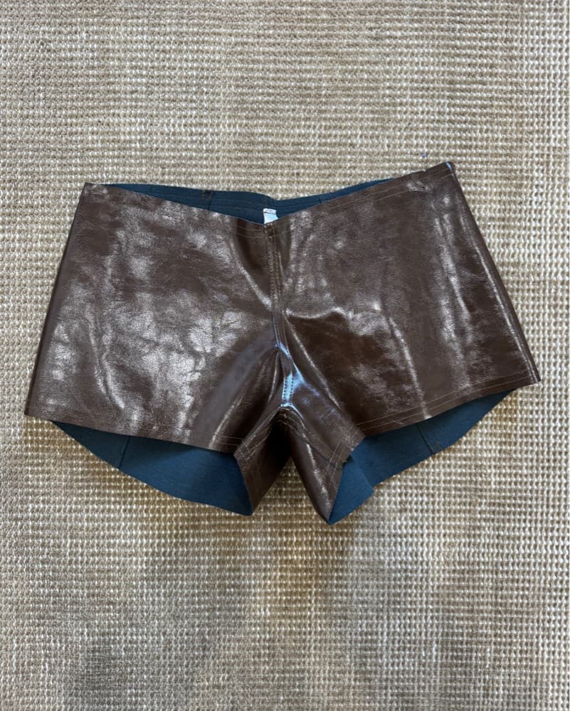 Brown Leather Mini Shorts - Image 2