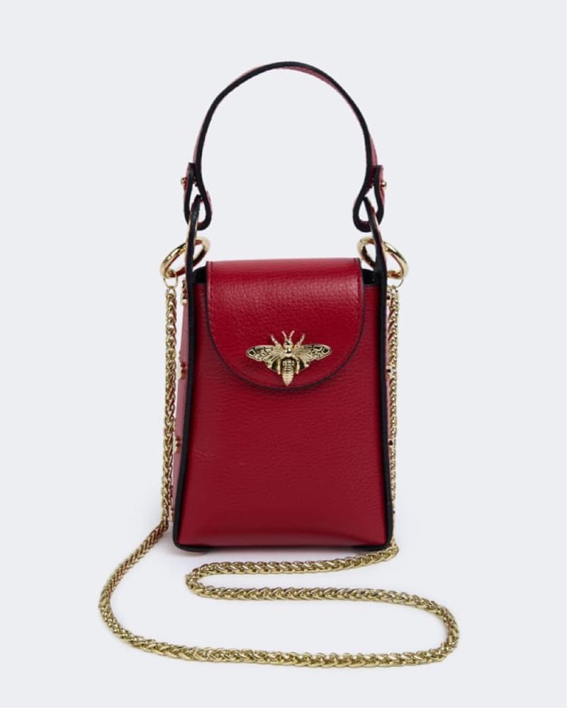 Red Leather Bee Embellished Purse - Image 3