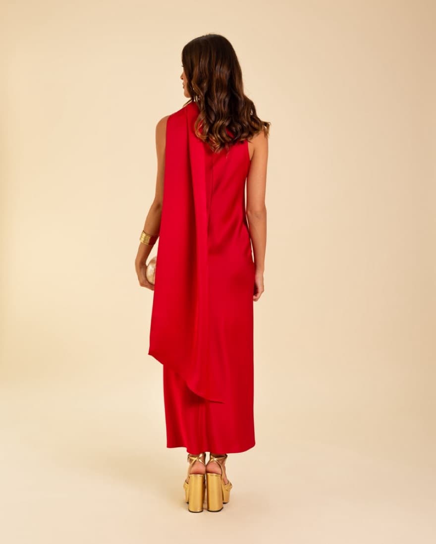 Asymmetrical Red Midi Dress - Image 3