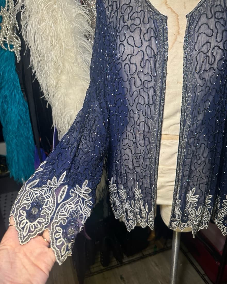 Elegant Sténay Sheer Navy Beaded Jacket  - Image 2
