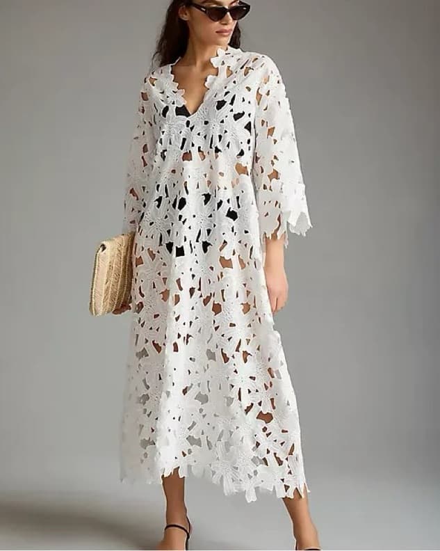 Anthropologie Floral Eyelet Kaftan - Image 3