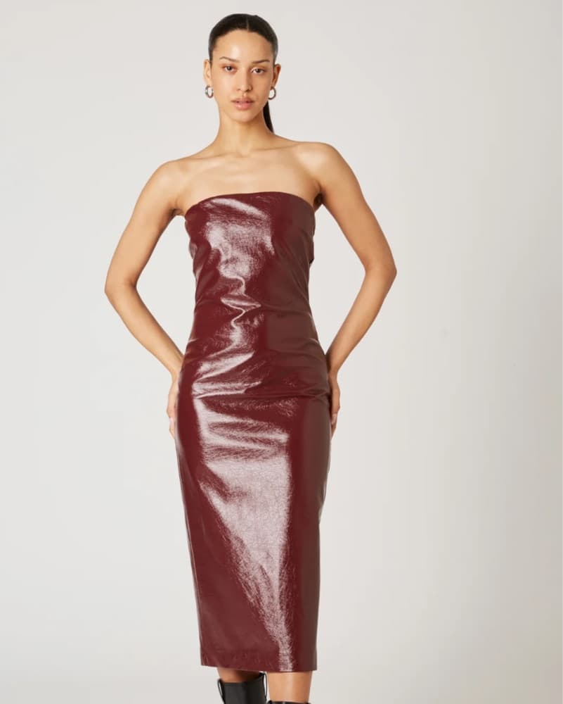 NIA Burgundy Vegan Leather Dress - Image 2