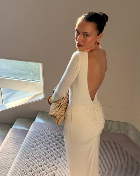 Meshki Ivory low Back ankle length Cream Dress - Image 2