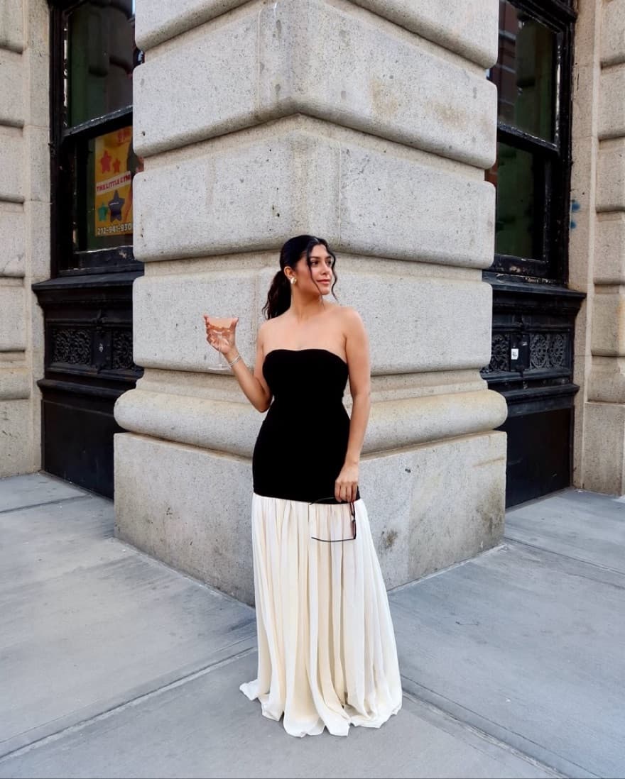 Black + Cream Chiffon Maxi Dress - Image 2