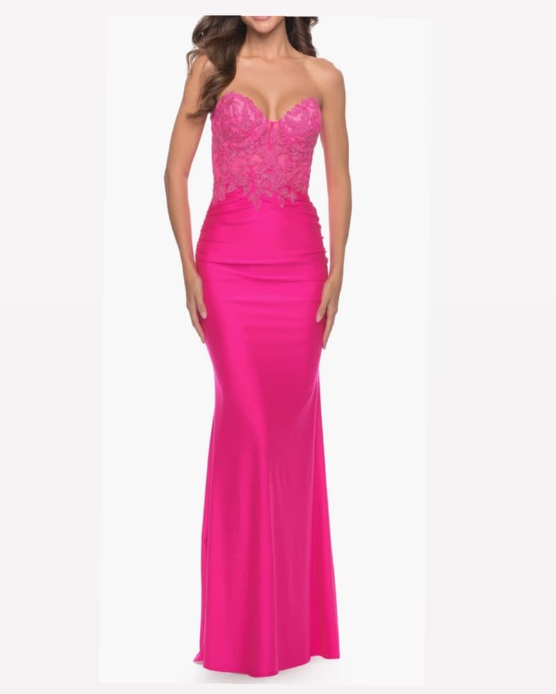 Strapless Jeweled Lace and Jers - Image 1