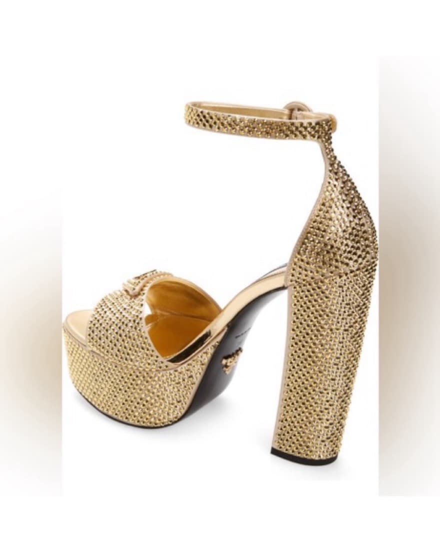 Prada Gold Platform Embellished Heels - Image 2