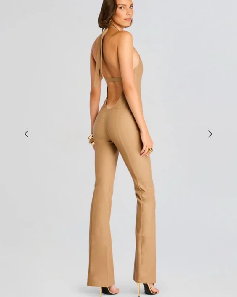 Chic Halter Jumpsuit in Tan - Image 2