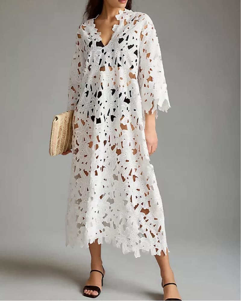 Anthropologie White Lasercut Kaftan - Image 1