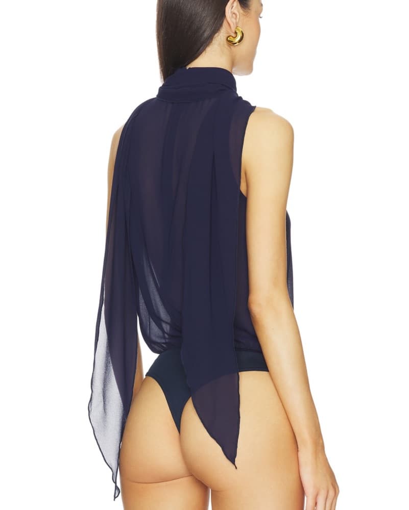 Revolve Sheer Navy Bodysuit  - Image 4