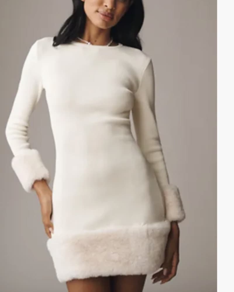 Chic White Faux Fur Mini Dress - Image 1