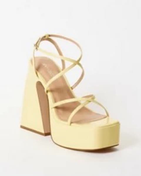 JustFab Pale Yellow Chunky Heels - Image 1