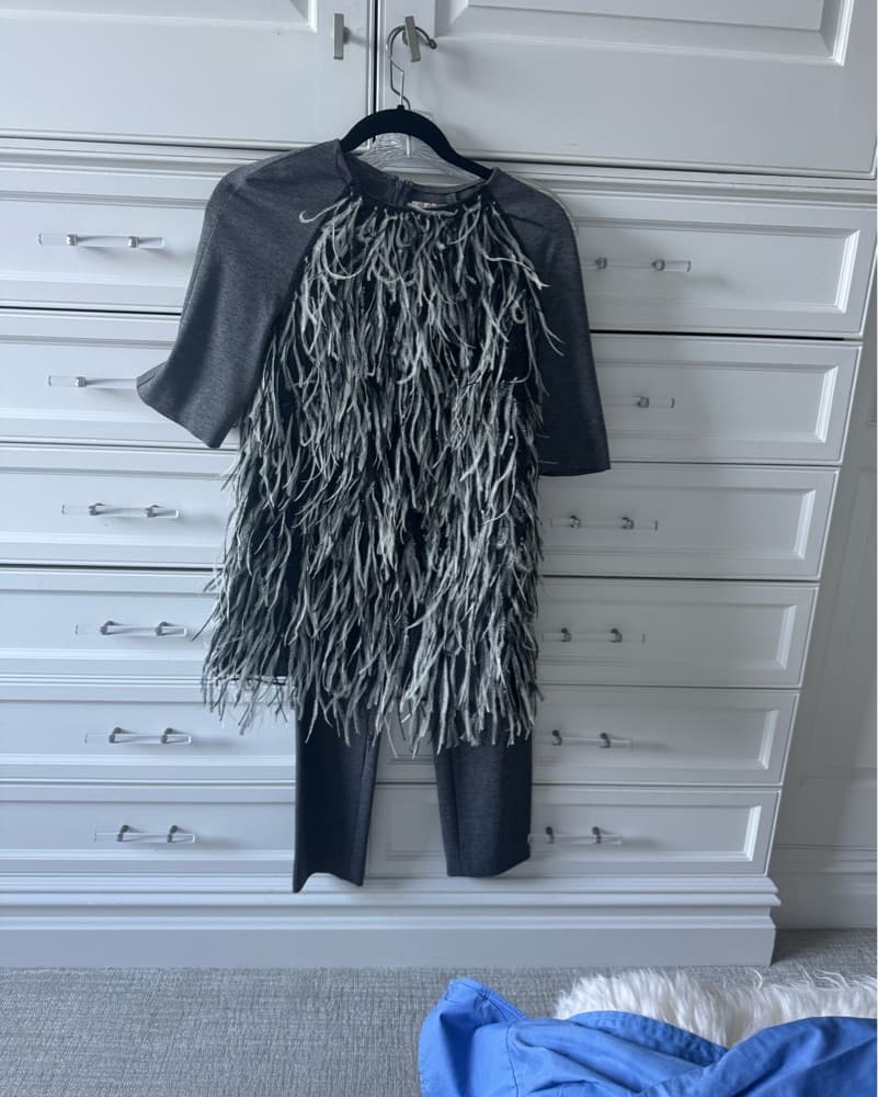 Chic Feathered Shift Top And Pant  - Image 4