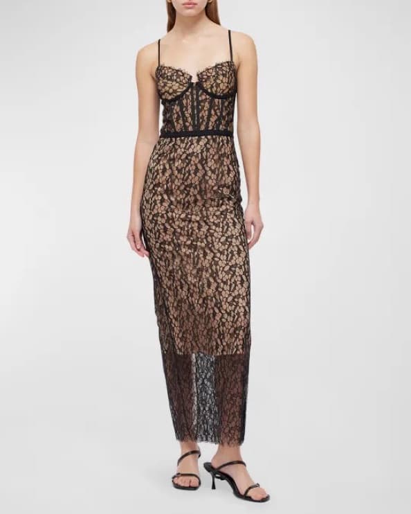 SIMKHAI Elegant Lace Bustier Maxi Dress - Image 1