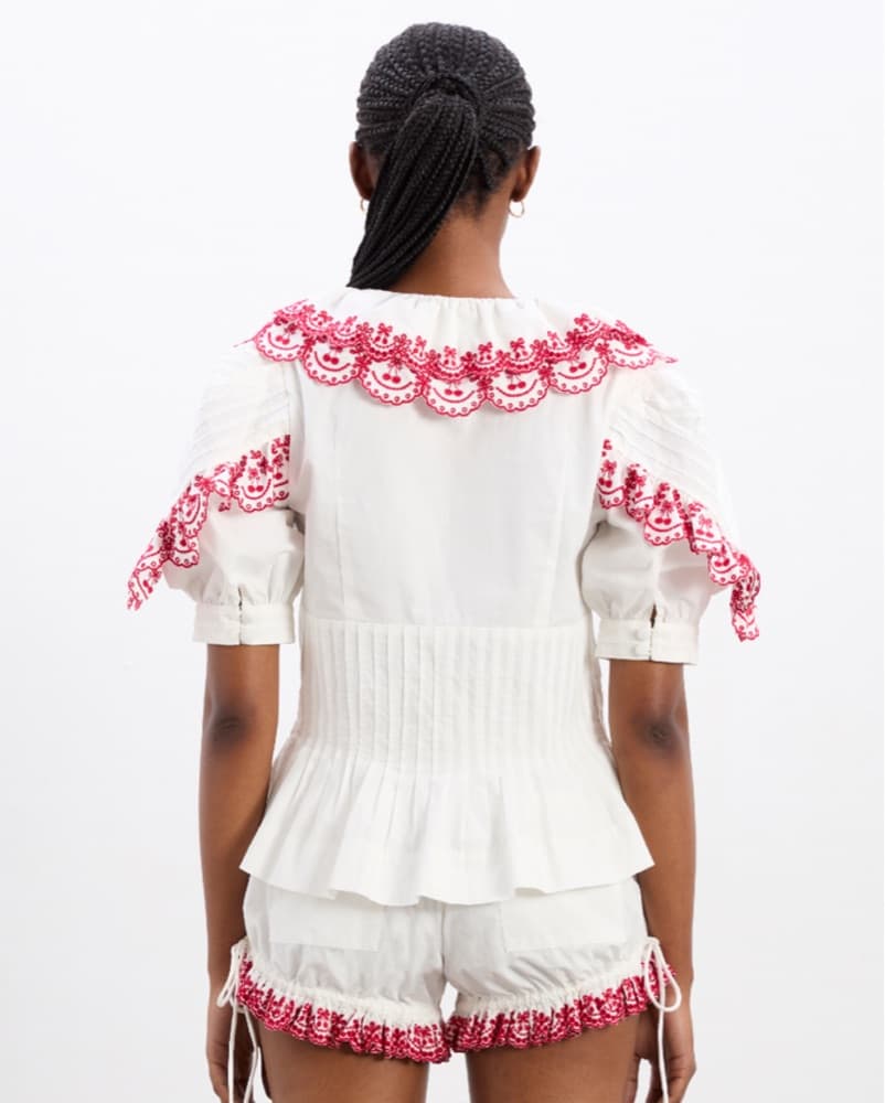 Embroidered Cherry Puff Sleeve Blouse - Image 6