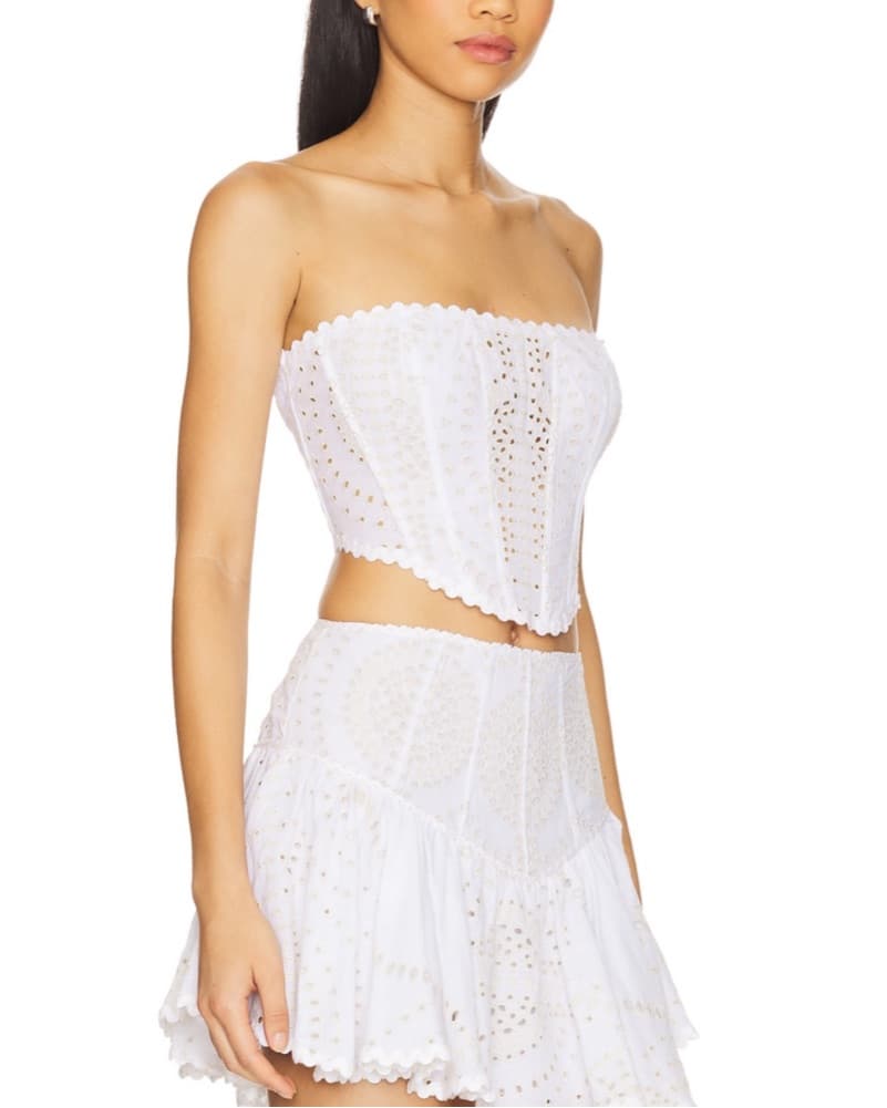 Elegant White Lace Crop Top and Shorts Set - Image 1