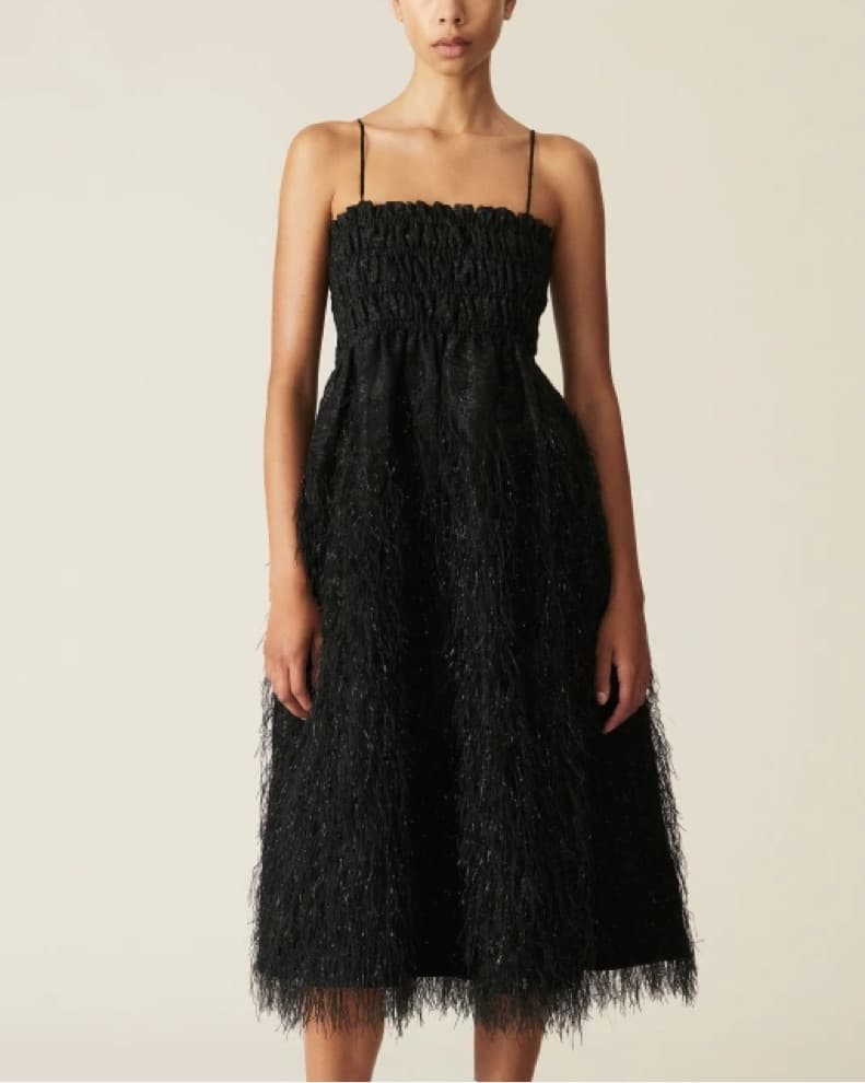 Ganni Feather-Trimmed Brocade Midi Dress - Image 4