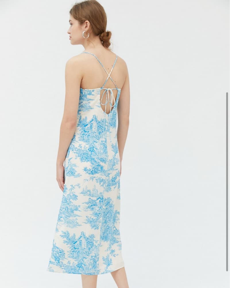 Blue Toile Print Midi Dress - Image 2