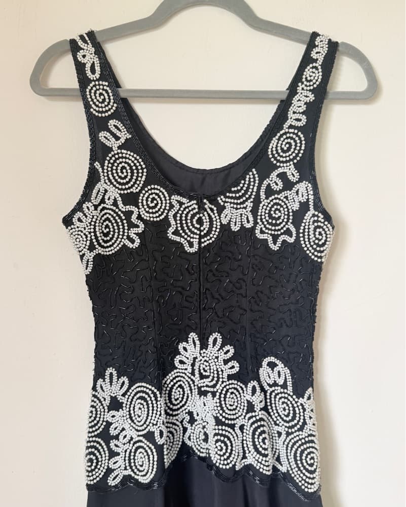 Vintage 90s Black Beaded Silk Dress - Image 5