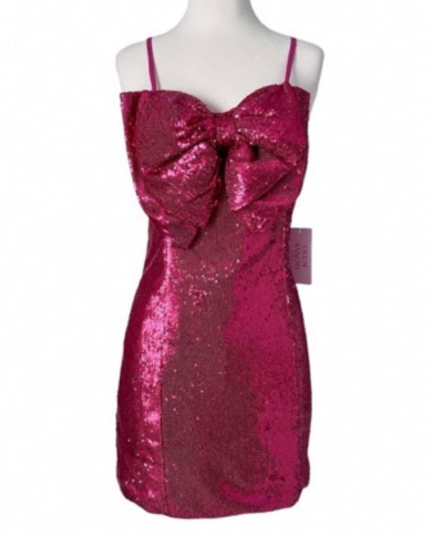 Ronny Kobo Hot Pink Sequin Bow Dress - Image 1