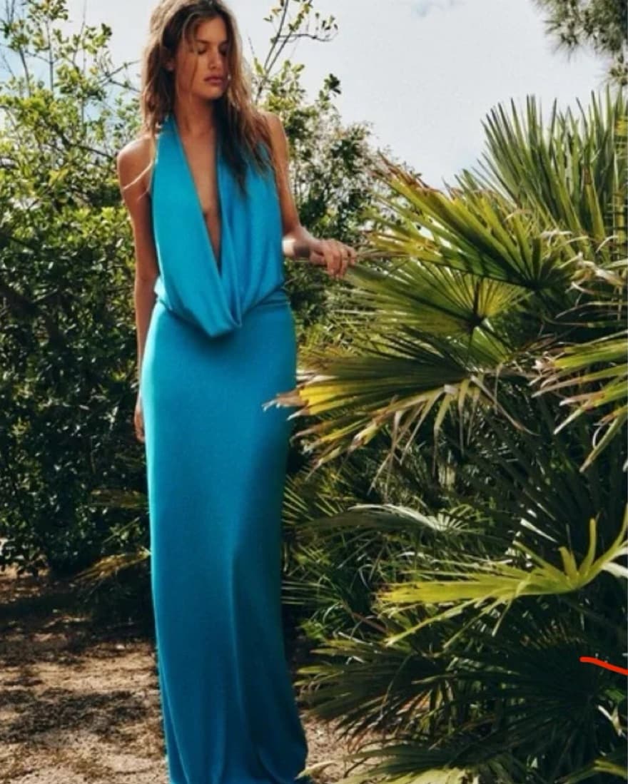 ZARA blue halter neck dress open back - Image 1