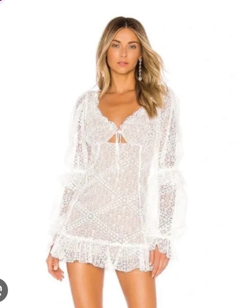 Lace Long Sleeve White Dress - Image 2