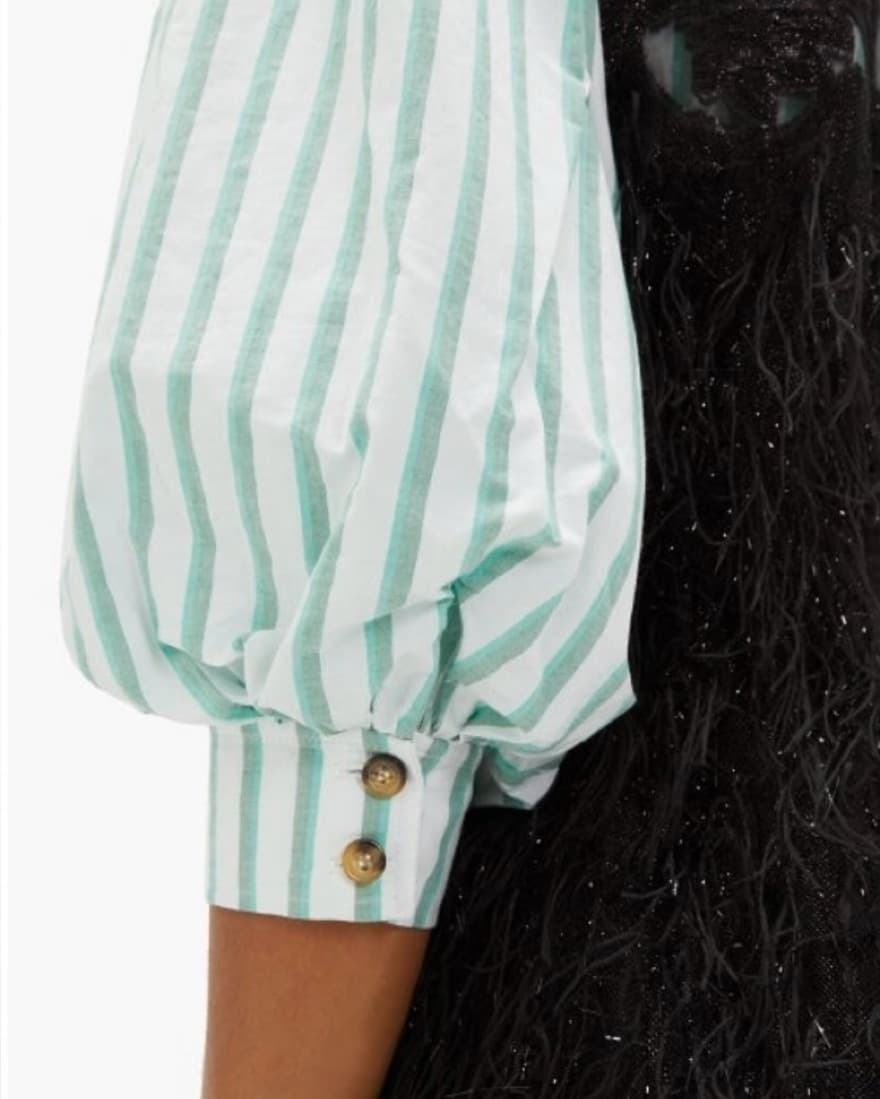 Ganni Striped-Sleeve Feather Mini Dress - Image 3