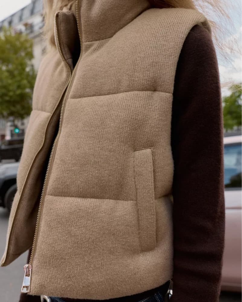 Tan Knitted Puffer Vest - Image 3