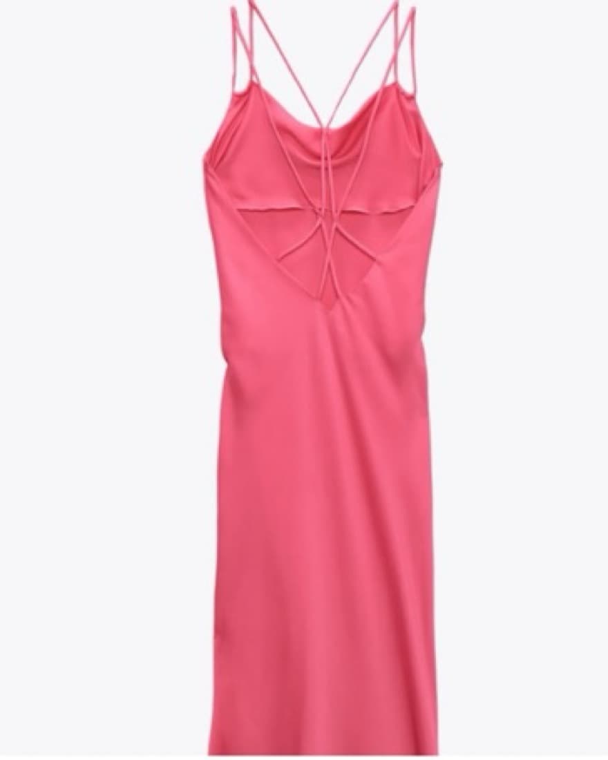 Zara Fuchsia Pink Satin Midi Dress - Image 2