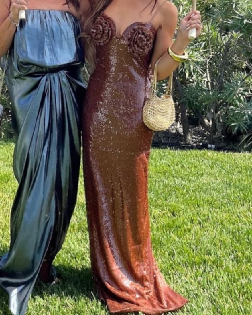 Brown Sequin Maxi Dress / Gown With Rose - Image 4