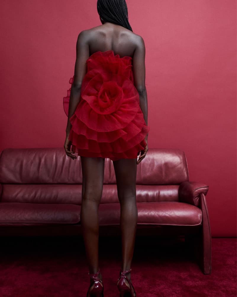 3D floral ruffle mini red dress - Image 2
