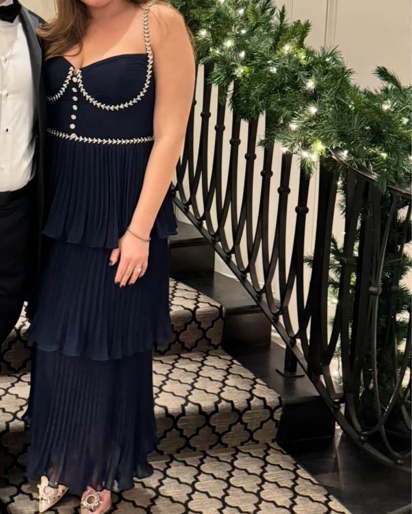 Sakes Fifth Ave Navy Chifon Midi Dress - Image 5