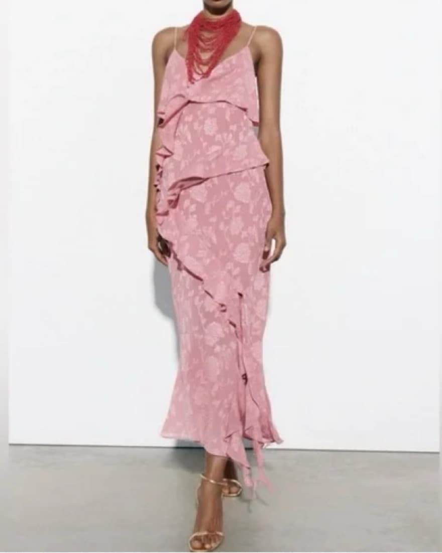 Zara Ruffle Jacquard Dress - Image 1