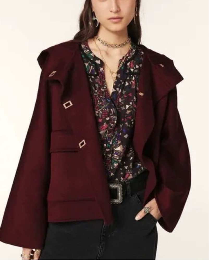 ba&sh Kove Burgundy  Hooded Coat - Image 1