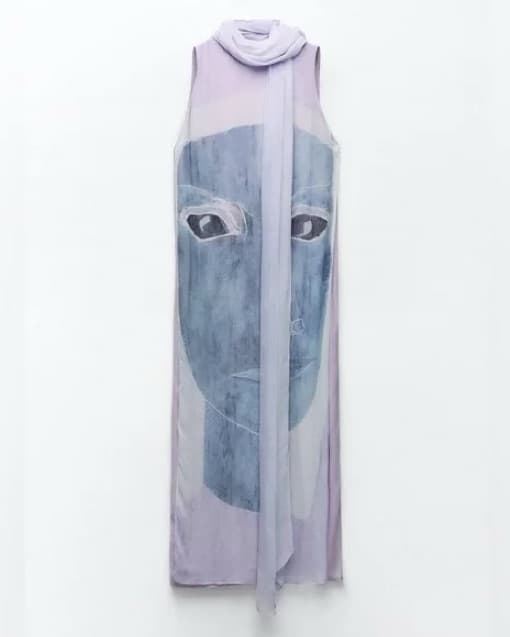 Zara Lilac Blue Face Dress With Scarf  - Image 1