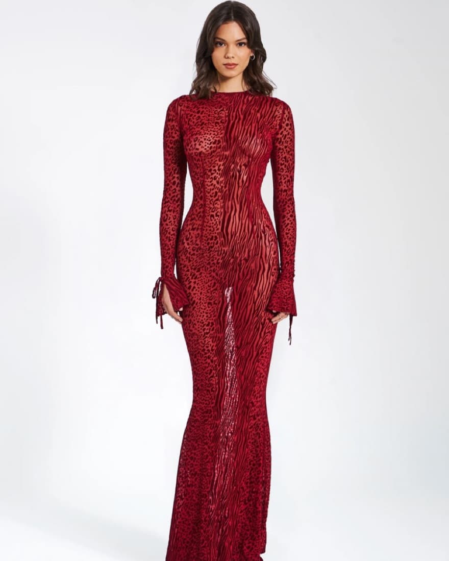 Long Sleeve Burgundy Dress - Image 4