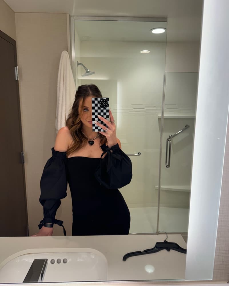 MAJORELLE Off Shoulder Black Mini Dress - Image 3