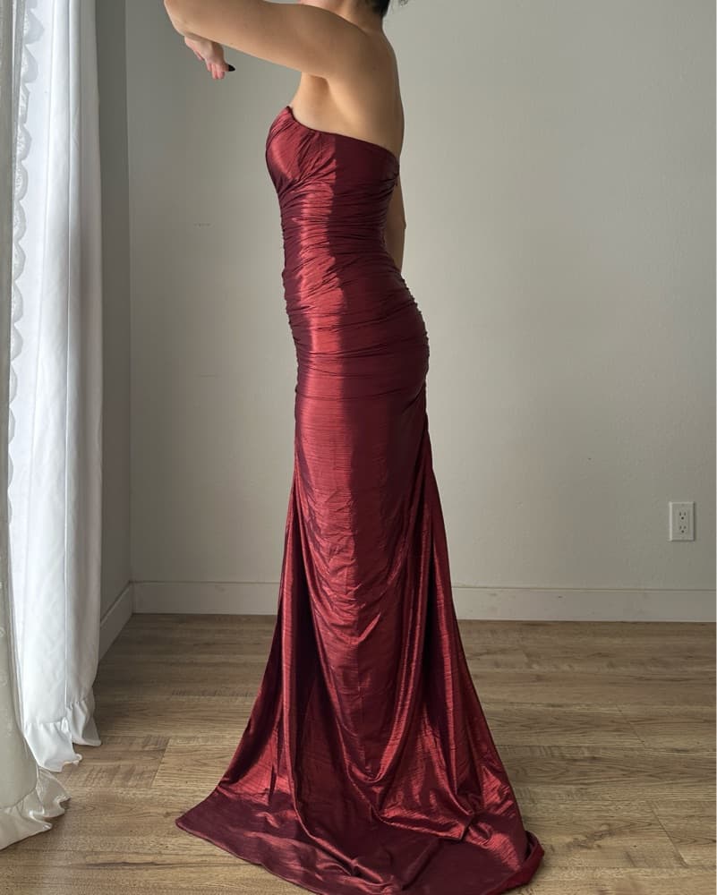 Ruched Red Shimmer Dress - Image 3