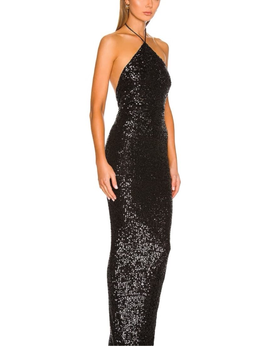 Dazzling Black Sequin Halter Gown - Image 1