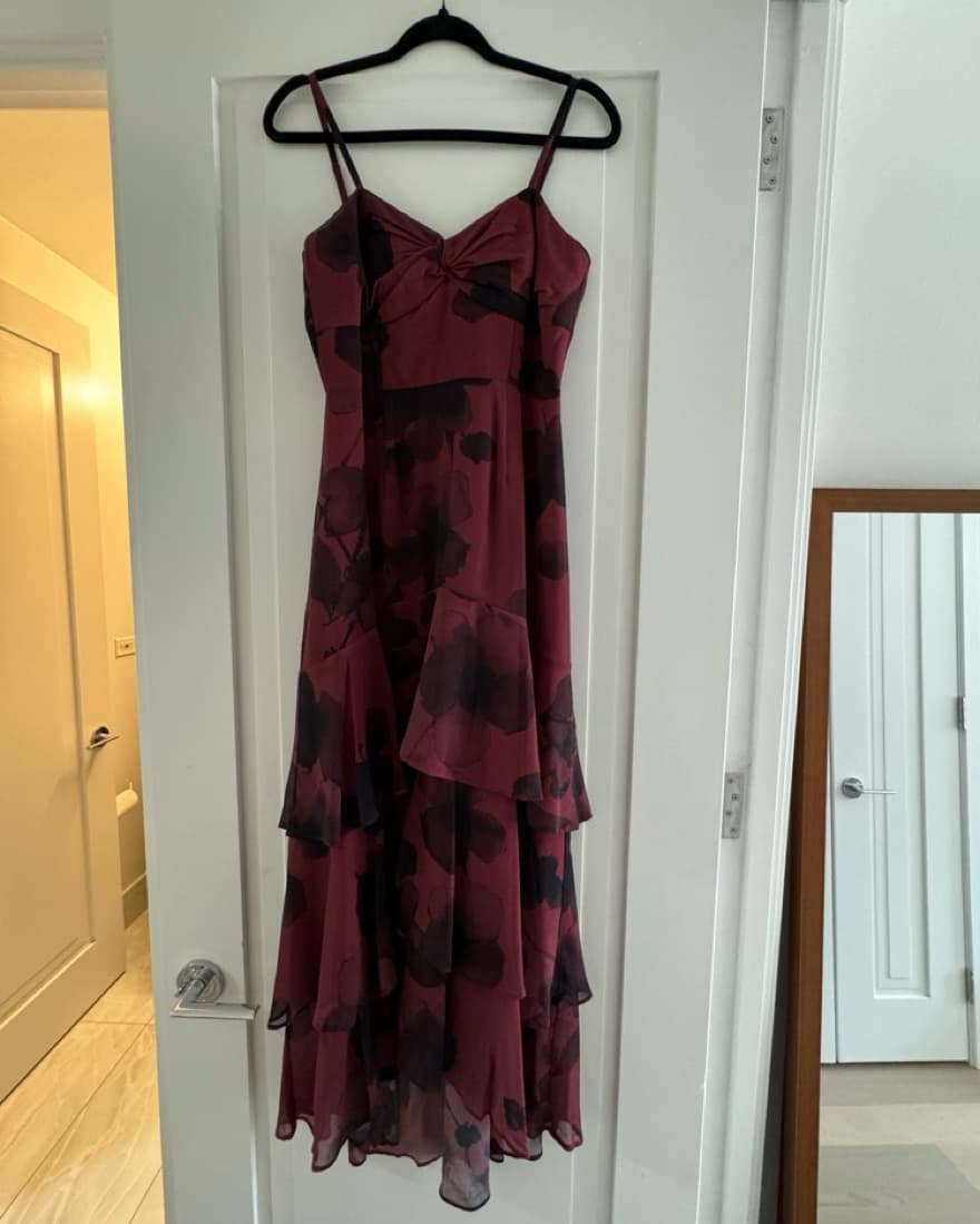 Burgundy Maroon Floral Maxi Dress Gown - Image 2