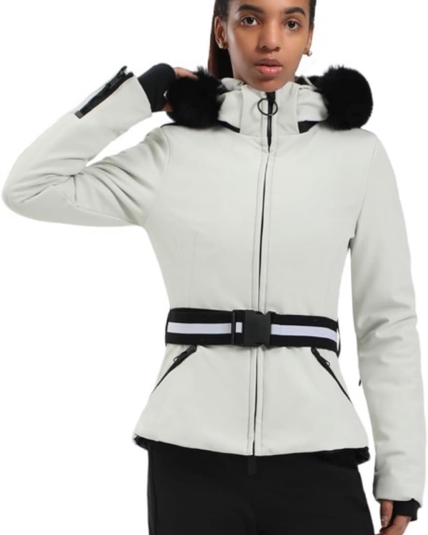 White Belted Ski Jacket - Image 1