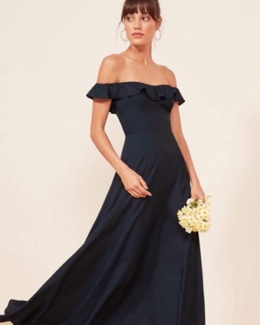 Reformation Verbena Dress In Navy - Image 1