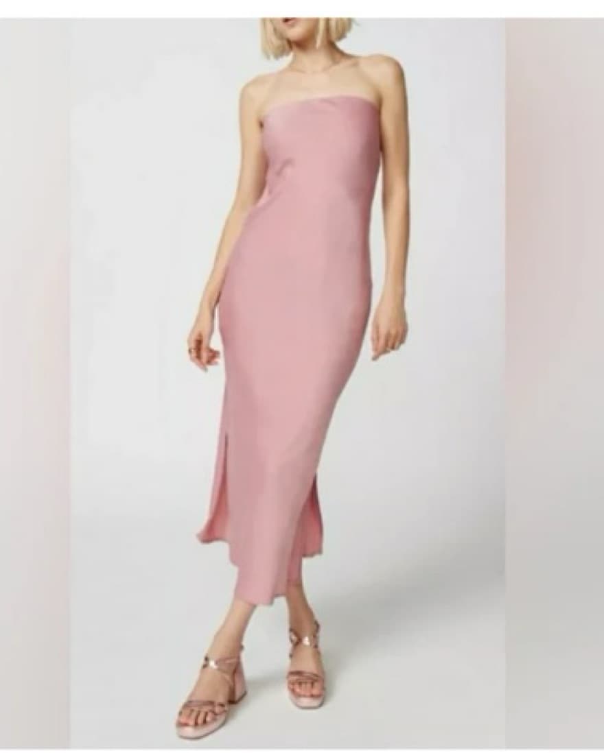 Strapless Satin Midi Dress - Image 1