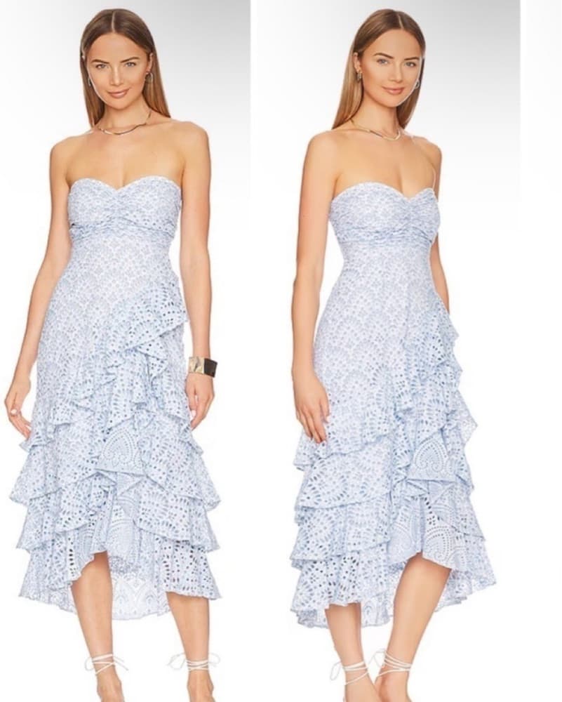 Sundress Blue Eyelet Ruffle Midi Dress - Image 1